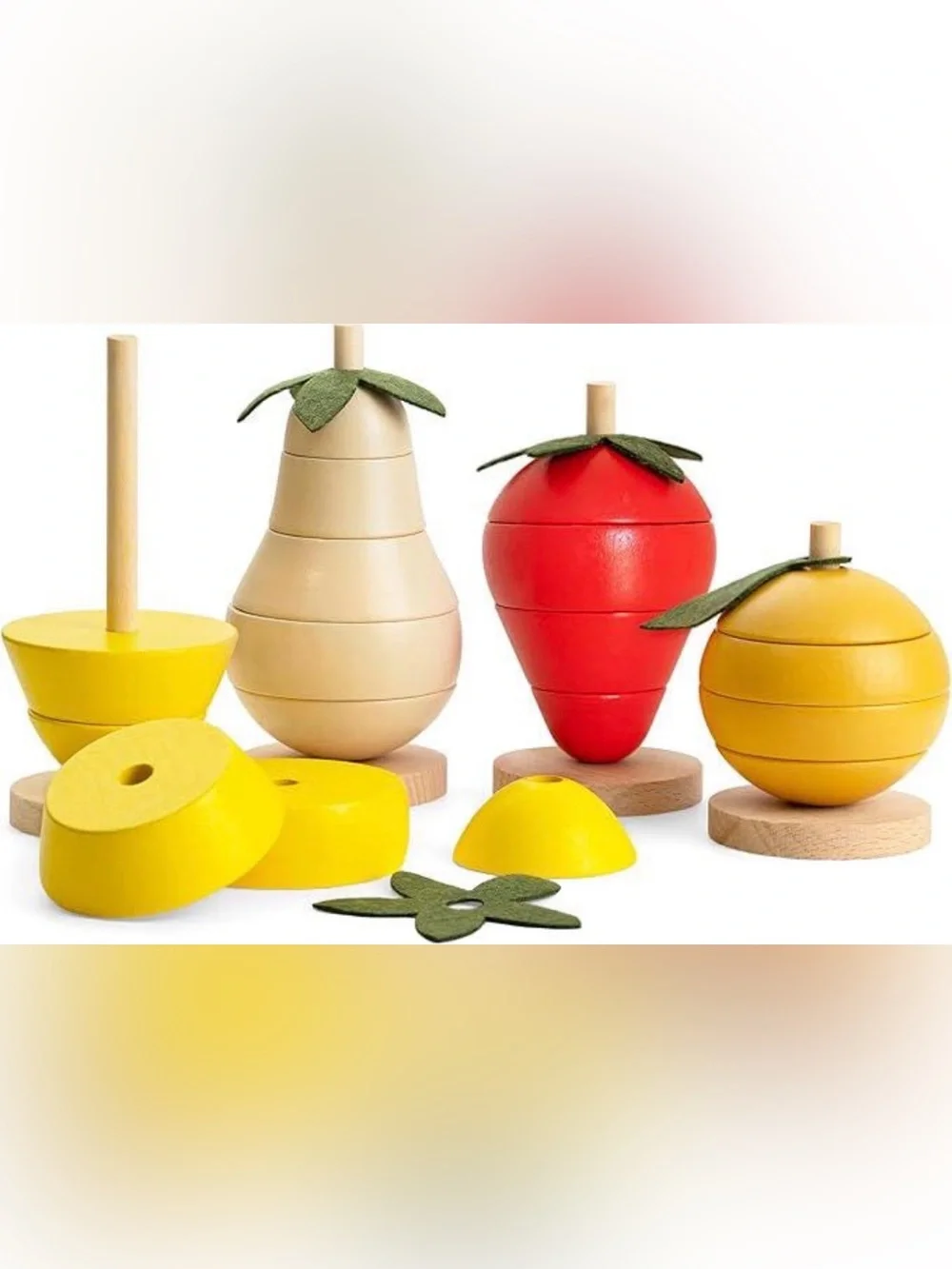 Montessori Wooden Fruit Stacking Toy: Toddler Color Sorting NEW